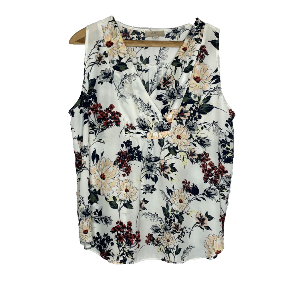 Women's Petite Large LOFT Floral Pattern Sleeveless Blouse Polyester